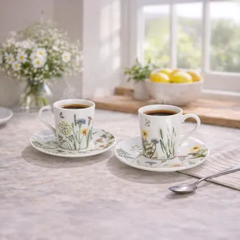 Gilde Porcelánové šálky na espresso s podšálky Divoké květy, sada 4 ks 497574