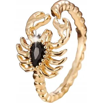 Prsten Nastavitelný Prstýnek se Štírem Zlatý s Černým Křišťálkem