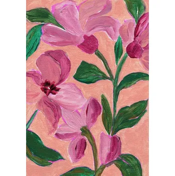 Plakát Plakát, Obraz - Pink Flowers With Bold Green Leaves, Nikita Jariwala