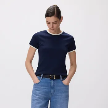 Reserved - Tričko s kontrastním lemováním - tmavomodrá - TF230-59X - TF230-59X-L