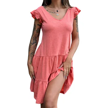 Dámské šaty Šaty bavlněné rozšířené s volánky midi korálové S