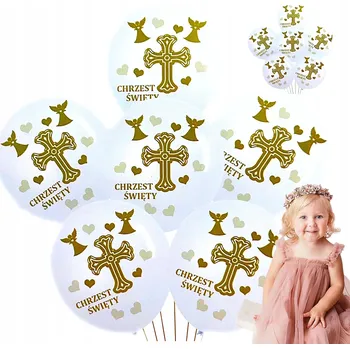 Balónek SADA BALÓNKŮ NA KŘTINY BALÓNKY NA KŘTINY SVATÝ SET 6 Ks BÍLO ZLATÉ