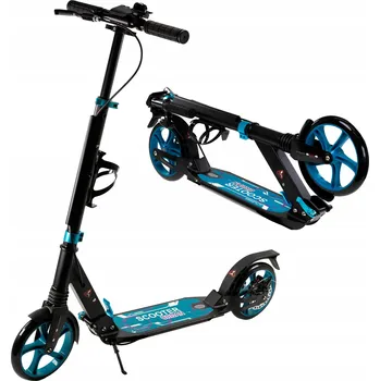 Koloběžka MĚSTSKÁ KOLOBĚŽKA velká skládací ODPRUŽENÍ BRZDA 100kg modrá robustní