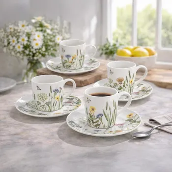 Gilde Porcelánové hrnky s talířky, sada 8 ks 497575