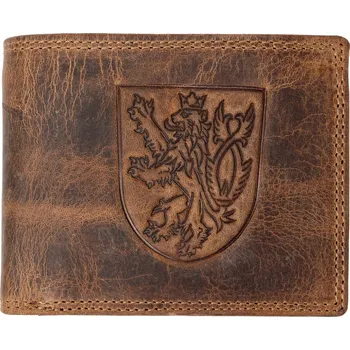Peněženka Pánská kožená peněženka 3D český lev - hnědá