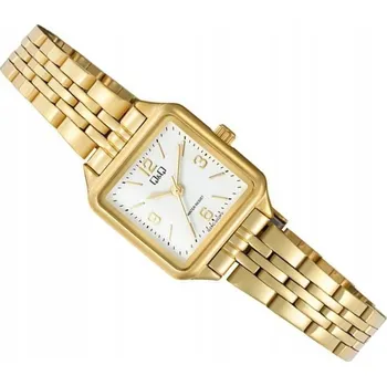 Hodinky MALÉ ČTVERCOVÉ ZLATÉ DÁMSKÉ HODINKY S NÁRAMKEM QQ Q28C-002P