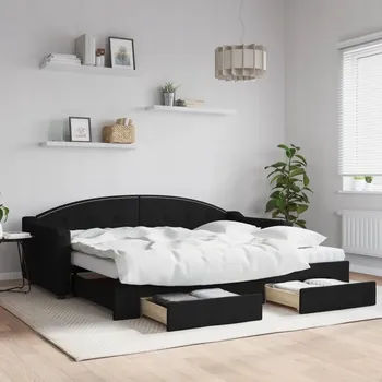 Postel Rozkládací pohovka s šuplíky, černá, 90x200 cm, látková