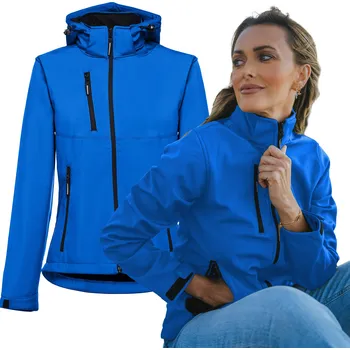 Moto bunda Dámská nepromokavá bunda SOFTSHELL s fleecem a kapuce, modrá, velikost L