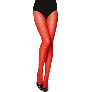 Dámské punčochy Dámské Punčocháče 40 DEN s šachovnicovým vzorem MS-1102 Červené punčocháče