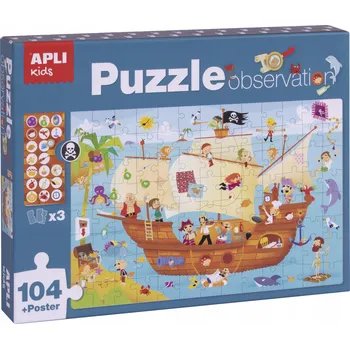 Puzzle Apli Kids Pozorovací Puzzle - Pirátská Loď 104 dílků 5+