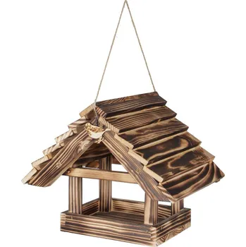 Krmítko pro ptáka Galanteriadrew Dřevěné krmítko pro ptáky XXL – závěsné, pálené dřevo
