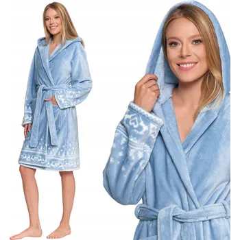 Dámský župan Dámský župan Moraj modrý s kapucí a kapsami, velikost M