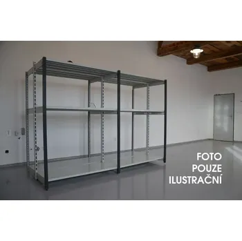 regál Regál oboustranný kovový – 190 x 500 x 105 cm – 3 police – bez zad – barvený pozink – samonosný – vysoká nosnost – Linde