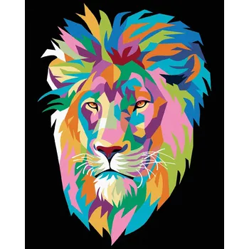 Dětské zboží Diamantové malování Diamondi - BAREVNÝ LEV NA ČERNÉM POZADÍ, 40x50 cm, bez rámu a bez vypnutí plátna