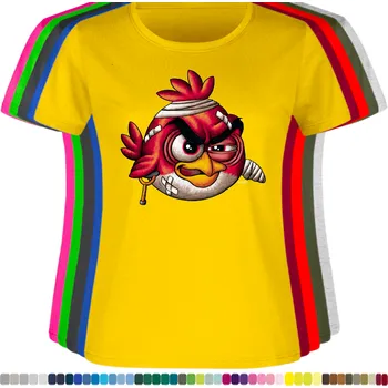 Dámské tričko damske-levne-bavlnene-tricko-digitalni-potisk-angry birds Barva: Yellow - žlutá, velikost: 3XL