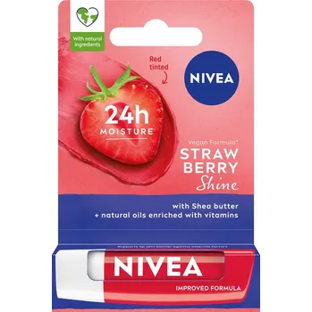 Přípravek na rty Rtěnka Nivea červená strawberry shine přírodní v tyčince 5,5 ml 4,8 g