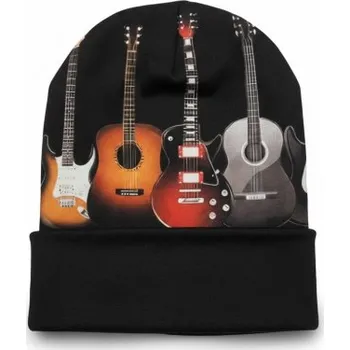 Hudebniny Černá čepice s motivem kytar