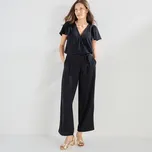 Overal s překříženým výstřihem a páskem černá 40