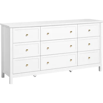 Komoda Vevor Komoda 9 zásuvek, dřevěná, posuvné zásuvky, bílá, proti převrácení