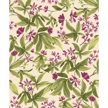 Tapeta Grandeco Vliesová tapeta na zeď, zeleno-růžová, rozkvetlé větvičky, A80402, Inia, Grandeco, velikost 10,05 x 0,53 m