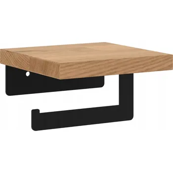 Držák toaletního papíru černý LOFT kovový s dubovou poličkou W3-L