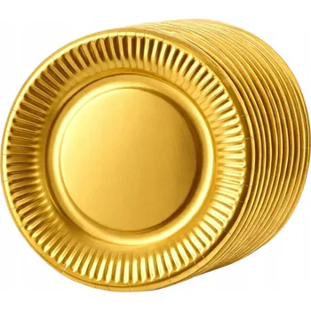 Party nádobí Zlaté Papírové Talířky METALICKÉ 18cm Oslava 18. Narozenin Karneval 10 Ks