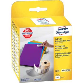 Kotouček do pokladny a tiskárny štítků Avery-Zweckform etikety v roli kompatibilní náhradní DYMO 11355, S0722550 19 x 51 mm papír bílá 500 ks přemístitelné univerzální etikety AS0722550