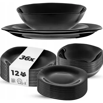 Talíř JÍDELNÍ SERVIS PRO 12 OSOB, SADA TALÍŘŮ 36 ks, VELKÁ SOUPRAVA, ČERNÝ