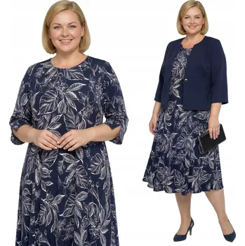 Dámské šaty Tmavě modrá šaty s bílými listy plus size velikost 56/58