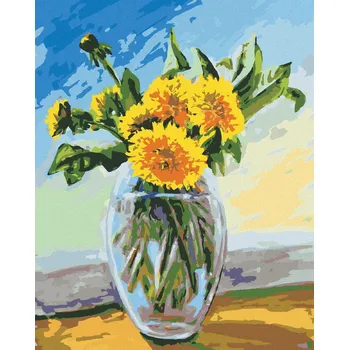 Dětské zboží Diamantové malování Diamondi - PAMPELIŠKY VE SKLENĚNÉ VÁZE, 40x50 cm, vypnuté plátno na rám