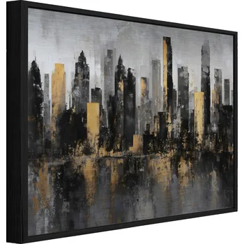 Obraz OBRAZ NA KOVU V ČERNÉM RÁMU MĚSTO ABSTRAKCE OBÝVACÍ POKOJ LOŽNICE 150x100 cm