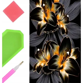 Obraz Diamantová Výšivka Mozaika Diamond Painting Lilie Zlaté Květiny Zlatá 5D