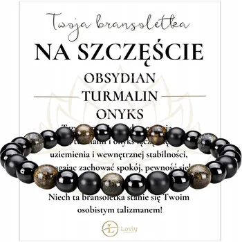 Náramek Ochranný náramek pro štěstí TURMALÍN OBSIDIÁN ONYX hladké kuličky 6MM