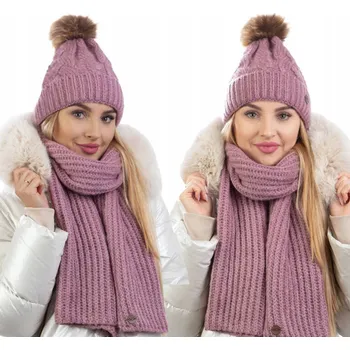 Čepice Dámská sada módní ČEPICE , teplý zimní šátek Vyrobeno Polské 23502