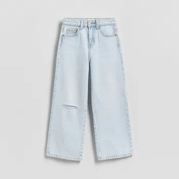 Dívčí oblečení Reserved - Džíny s širokými nohavicemi a oděrkami - modrá - 345HN-05J - 345HN-05J-140