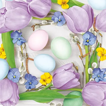 Papírový kapesník Pol-Mak Ubrousky DAISY L (20ks) Flowers Frame with Pastel Eggs 616772
