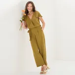 Overal s překříženým výstřihem a páskem khaki 36