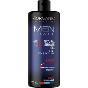 Sprchový gel 4ORGANIC MEN POWER SPORT PŘÍRODNÍ SPRCHOVÝ GEL 3v1 SUPERSIZE 500ml