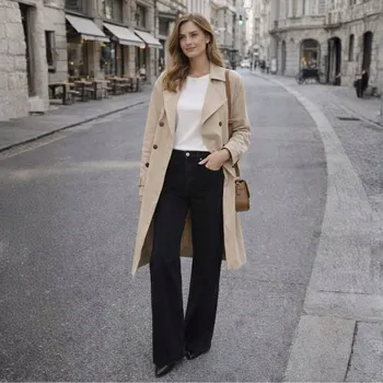 Dámské džíny Dámské černé džíny s vysokým pasem a širokými rovnými nohavicemi, velikost S