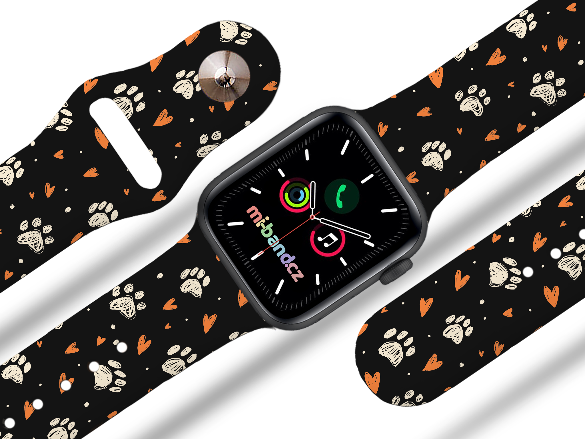 Mi-band.cz Apple watch řemínek Tlapičky se srdíčky Barva: Černá, Rozměr: 42/44/45/46/49mm MIBANDCZX02859