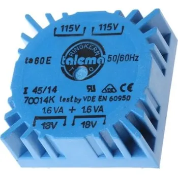 Transformátor Toroidní transformátor, počet výstupů: 2, sekundární napětí: 2 x 18V ac, Plošný spoj, Kolík, 44.7 x 44.7 x 19.5mm