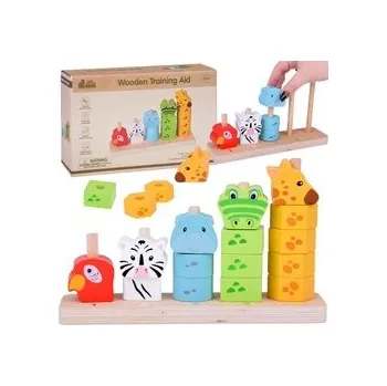 Dřevěná hračka Barevná Dřevěná Pyramida Kostky Zvířátka Vzdělávací ZA5369 univerzální