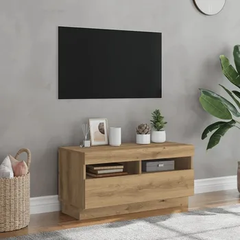 Televizní stolek TV stolek s LED osvětlením, dub artisan, 80x35x40 cm
