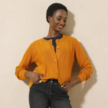 Dámský svetr Svetr s efektem pruhů šafránová 52