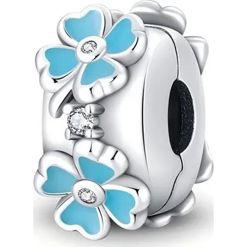 Přívěsek MD charms stoper modré květy kytičky čtyřlístky | S925