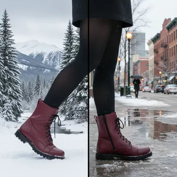 Dámská zimní obuv Samelin Stylové zimní kotníkové boty 511 Burgundy se Zipem do nejtužších mrazů-36