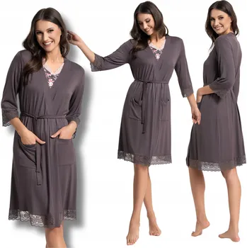 Dámské oblečení Tenký viskózový dámský župan s 3/4 rukávy, na zavazování, s kapsami MORAJ L