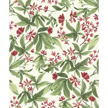 Tapeta Grandeco Vliesová tapeta na zeď, zeleno-růžová, rozkvetlé větvičky, A80401, Inia, Grandeco, velikost 10,05 x 0,53 m