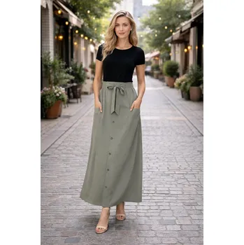 Dámská sukně NOVINKA-Ležérní sukně s knoflíčky a kapsami - béžová