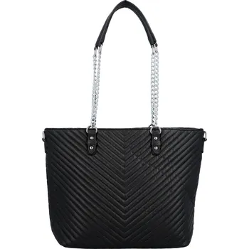 Kabelka Velká prošívaná dámská koženková taška s řetízkovým uchem Placido, černá